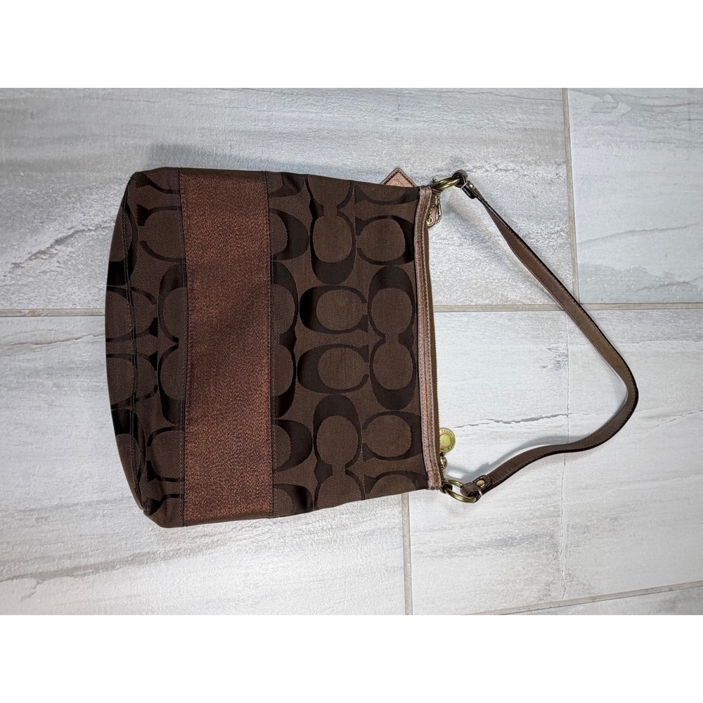 Coach Signature Jacquard Brown Metallic Stripe Shoulder Bag F13674